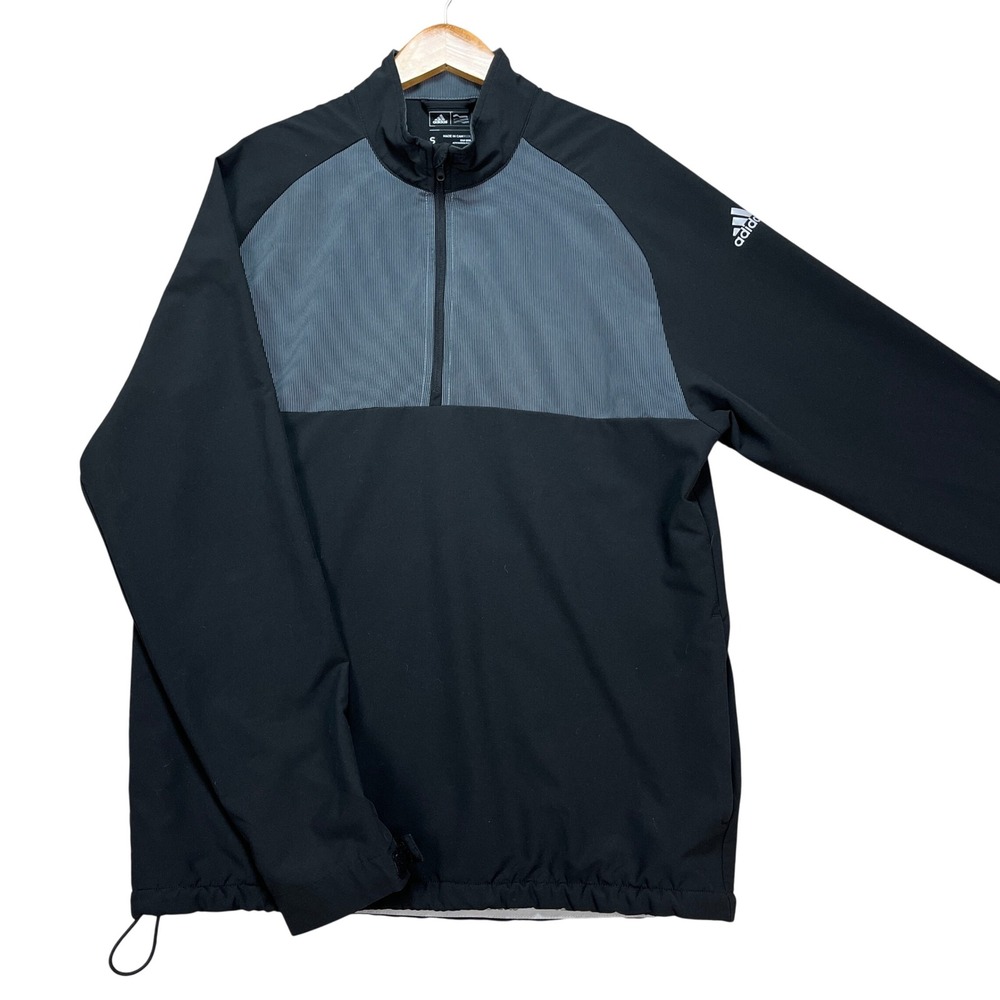 Adidas Pullover Mens Small Black Gray Quarter Zip Colorblock Performance Golf‎